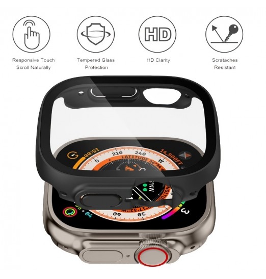 Estuche de vidrio templado para Apple Watch Ultra 49 mm Cubierta Protector de pantalla incorporado Cobertura completa para Iwatch Series Ultra Cases