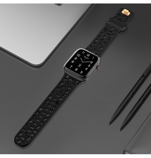 Nuevas correas de reloj inteligente de silicona compatibles con Apple Watch 38 mm 40 mm 41 mm 42 mm 44 mm 45 mm 49 mm Letras de moda deportivas suaves y elásticas Hollow Out Pulseras de repuesto para hombres y mujeres para Iwatch8 7 6 5 Se 4 3 2 1 Ultra