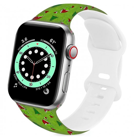 Correa de reloj verde Grinch, correa de reloj navideña compatible con correas de reloj Apple 38 mm 40 mm 41 mm 42 mm 44 mm 45 mm, correa deportiva de dibujos animados para adolescentes adultos, correa de silicona elástica compatible con Iwatch Band Series