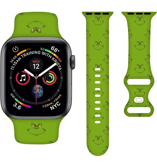 Correa de reloj verde Grinch, correa de reloj navideña compatible con correas de reloj Apple 38 mm 40 mm 41 mm 42 mm 44 mm 45 mm, correa deportiva de dibujos animados para adolescentes adultos, correa de silicona elástica compatible con Iwatch Band Series