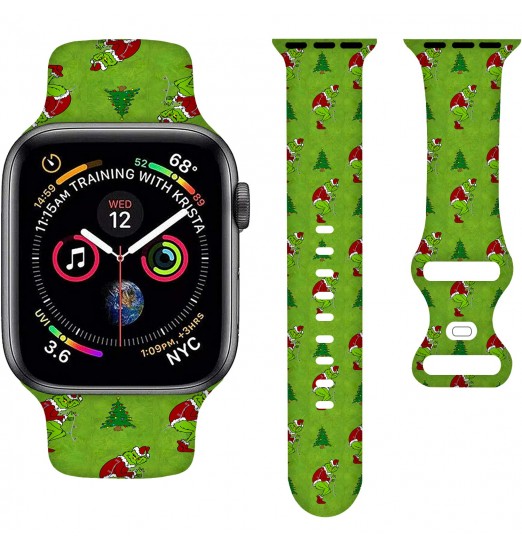 Correa de reloj verde Grinch, correa de reloj navideña compatible con correas de reloj Apple 38 mm 40 mm 41 mm 42 mm 44 mm 45 mm, correa deportiva de dibujos animados para adolescentes adultos, correa de silicona elástica compatible con Iwatch Band Series