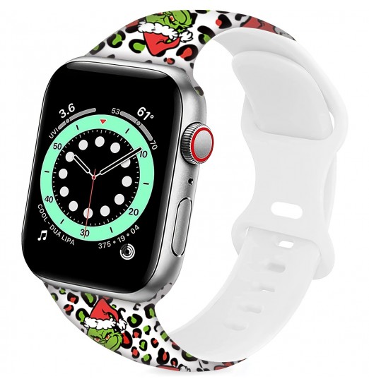 Correa de reloj con diseño de leopardo navideño compatible con Apple Watch Bands 38 mm 40 mm 41 mm 42 mm 44 mm 45 mm, correa deportiva de dibujos animados para adolescentes adultos, para Iwatch Band Series Se 7 6 5 4 3 2 1, sin reloj