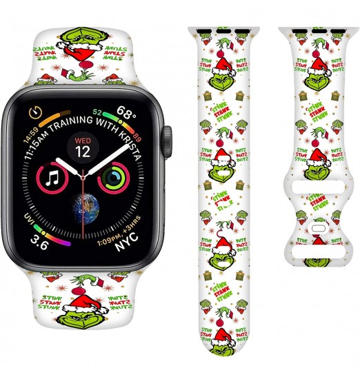 Correa de reloj con diseño de leopardo navideño compatible con Apple Watch Bands 38 mm 40 mm 41 mm 42 mm 44 mm 45 mm, correa deportiva de dibujos animados para adolescentes adultos, para Iwatch Band Series Se 7 6 5 4 3 2 1, sin reloj