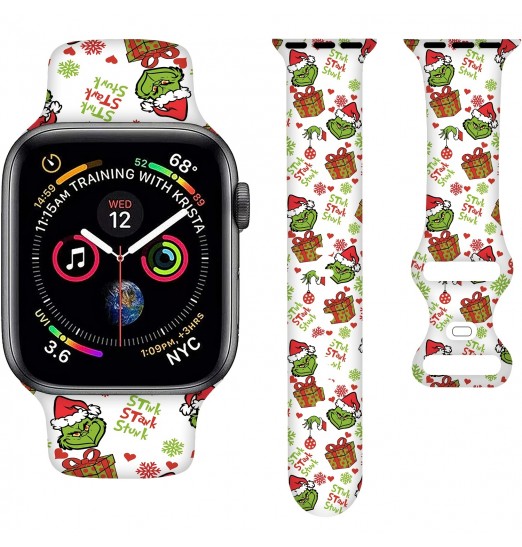 Correa de reloj con diseño de leopardo navideño compatible con Apple Watch Bands 38 mm 40 mm 41 mm 42 mm 44 mm 45 mm, correa deportiva de dibujos animados para adolescentes adultos, para Iwatch Band Series Se 7 6 5 4 3 2 1, sin reloj