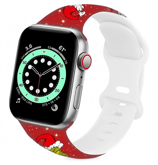 Correa de reloj Grinch, correa de reloj navideña compatible con Apple Watch Bands 38 mm 40 mm 41 mm 42 mm 44 mm 45 mm, correa deportiva de dibujos animados para adolescentes adultos, correa de silicona elástica compatible con Iwatch Band Series Se 7 6 5 4