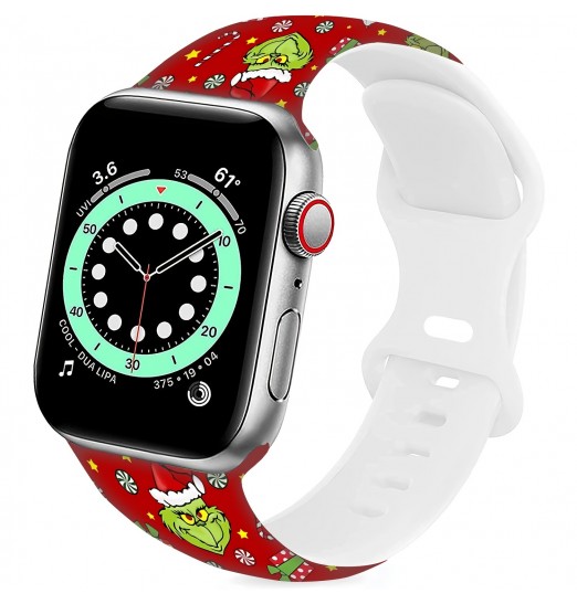 Correa de reloj Grinch, correa de reloj navideña compatible con Apple Watch Bands 38 mm 40 mm 41 mm 42 mm 44 mm 45 mm, correa deportiva de dibujos animados para adolescentes adultos, correa de silicona elástica compatible con Iwatch Band Series Se 7 6 5 4