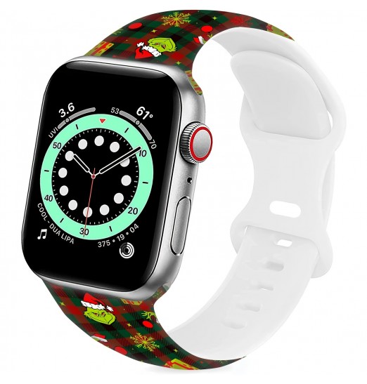 Correa de reloj Grinch, correa de reloj navideña compatible con Apple Watch Bands 38 mm 40 mm 41 mm 42 mm 44 mm 45 mm, correa deportiva de dibujos animados para adolescentes adultos, correa de silicona elástica compatible con Iwatch Band Series Se 7 6 5 4