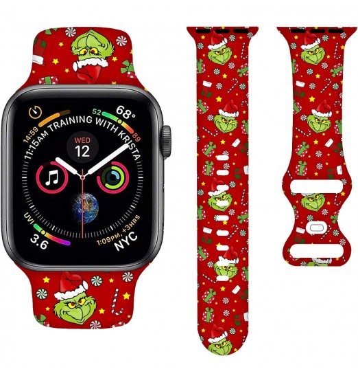 Correa de reloj Grinch, correa de reloj navideña compatible con Apple Watch Bands 38 mm 40 mm 41 mm 42 mm 44 mm 45 mm, correa deportiva de dibujos animados para adolescentes adultos, correa de silicona elástica compatible con Iwatch Band Series Se 7 6 5 4