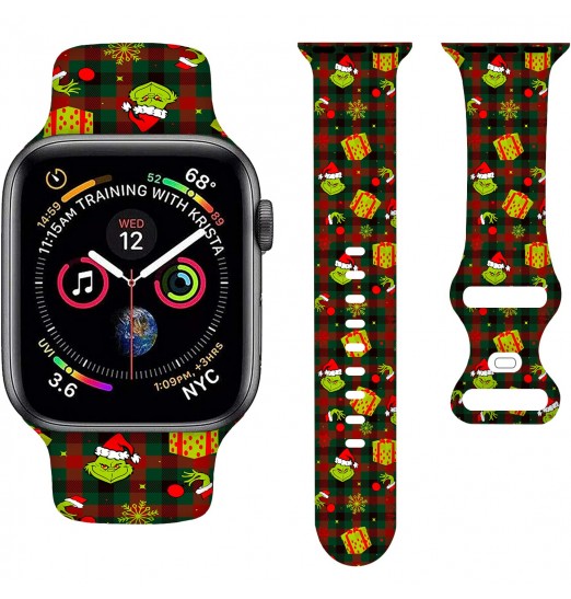 Correa de reloj Grinch, correa de reloj navideña compatible con Apple Watch Bands 38 mm 40 mm 41 mm 42 mm 44 mm 45 mm, correa deportiva de dibujos animados para adolescentes adultos, correa de silicona elástica compatible con Iwatch Band Series Se 7 6 5 4