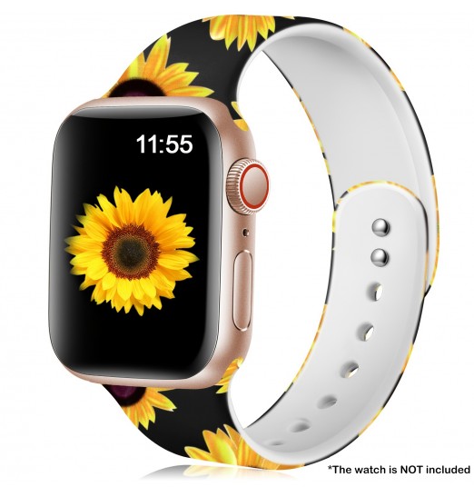 Correa de reloj de girasol negro de moda para Apple Watch 38mm/40mm/41mm/42mm/44mm/45mm/49mm Iwatch Ultra/se/series 8/7/6/5/4/3/2/1, sin reloj