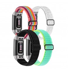 Paquete de 4 correas elásticas para reloj hechas a mano compatibles con Fitbit Charge 4 / Charge 3 / Charge 3 Se, suave, ajustable, elástica, transpirable, tela de nailon, correa deportiva de bucle individual, pulseras de repuesto para mujeres y hombres