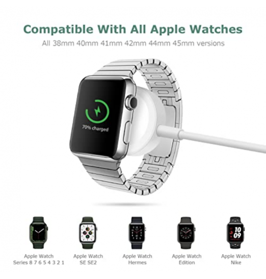 Actualice el cargador de reloj de 3.3 pies para Iwatch Cable de carga inalámbrico portátil Compatible con Apple Watch Series Se2 / se / 8/7/6/5/4/3/2/1 Incluyendo la versión de 38 mm 40 mm 41 mm 42 mm 44 mm 45 mm ,Cable de carga de reloj magnético