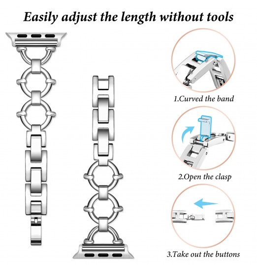 Bandas de metal con hebilla clásica ajustable compatibles con Apple Watch Band 38 mm 40 mm 41 mm 42 mm 44 mm 45 mm