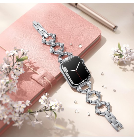 Pulsera de metal de acero inoxidable con hebilla clásica compatible con Apple Watch Band 38 mm 40 mm 41 mm 42 mm 44 mm 45 mm Plata