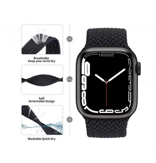 Correa de reloj trenzada elástica de nailon negro para Apple Watch Series 38/40/41/42/44/45mm