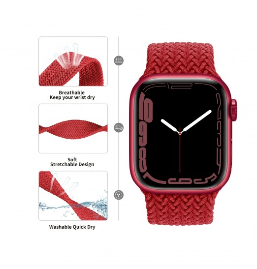 Correa de reloj trenzada elástica de nailon rojo para Apple Watch Series 38/40/41/42/44/45mm