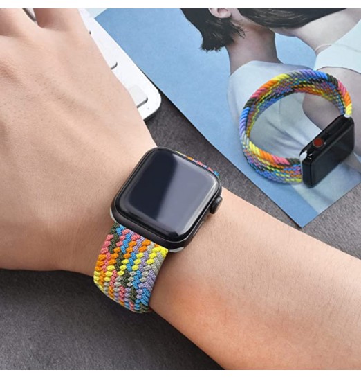 Correa de reloj trenzada elástica de nylon multicolor para Apple Watch Series 38/40/41/42/44/45