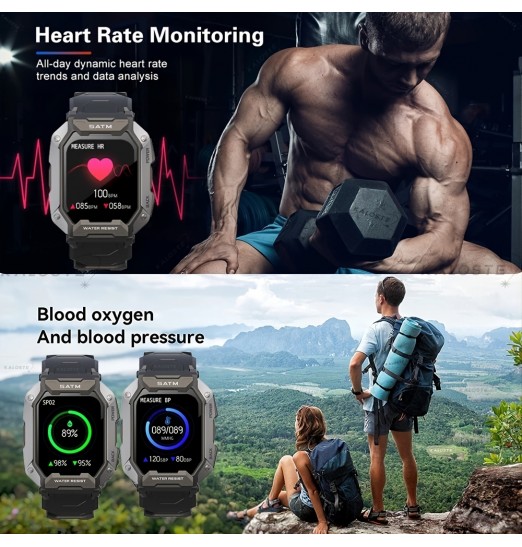 Reloj inteligente para hombres, reloj inteligente compatible con Android Iphone, reloj deportivo resistente al agua hasta 5 atm con 24 modos deportivos, notificación de mensajes, frecuencia cardíaca, monitor de oxígeno en sangre y seguimiento del sueño