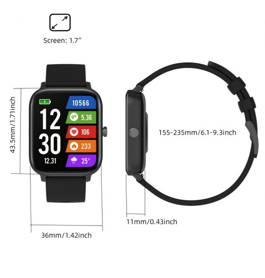 Reloj inteligente de 1 pieza, frecuencia cardíaca de pantalla grande de 1,7 pulgadas/presión arterial/oxígeno en sangre/monitoreo del sueño, pulsera de reloj inteligente con seguimiento de actividad física